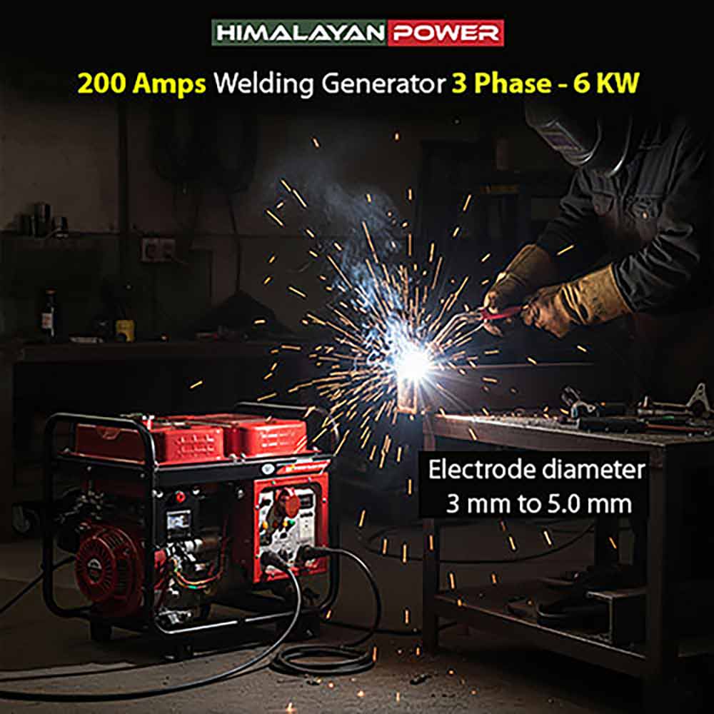 200 Amps Welding Generator 3 Phase  - 6 KW, Petrol Run, Model GE-3P-W8000RS, Recoil & Self Start
